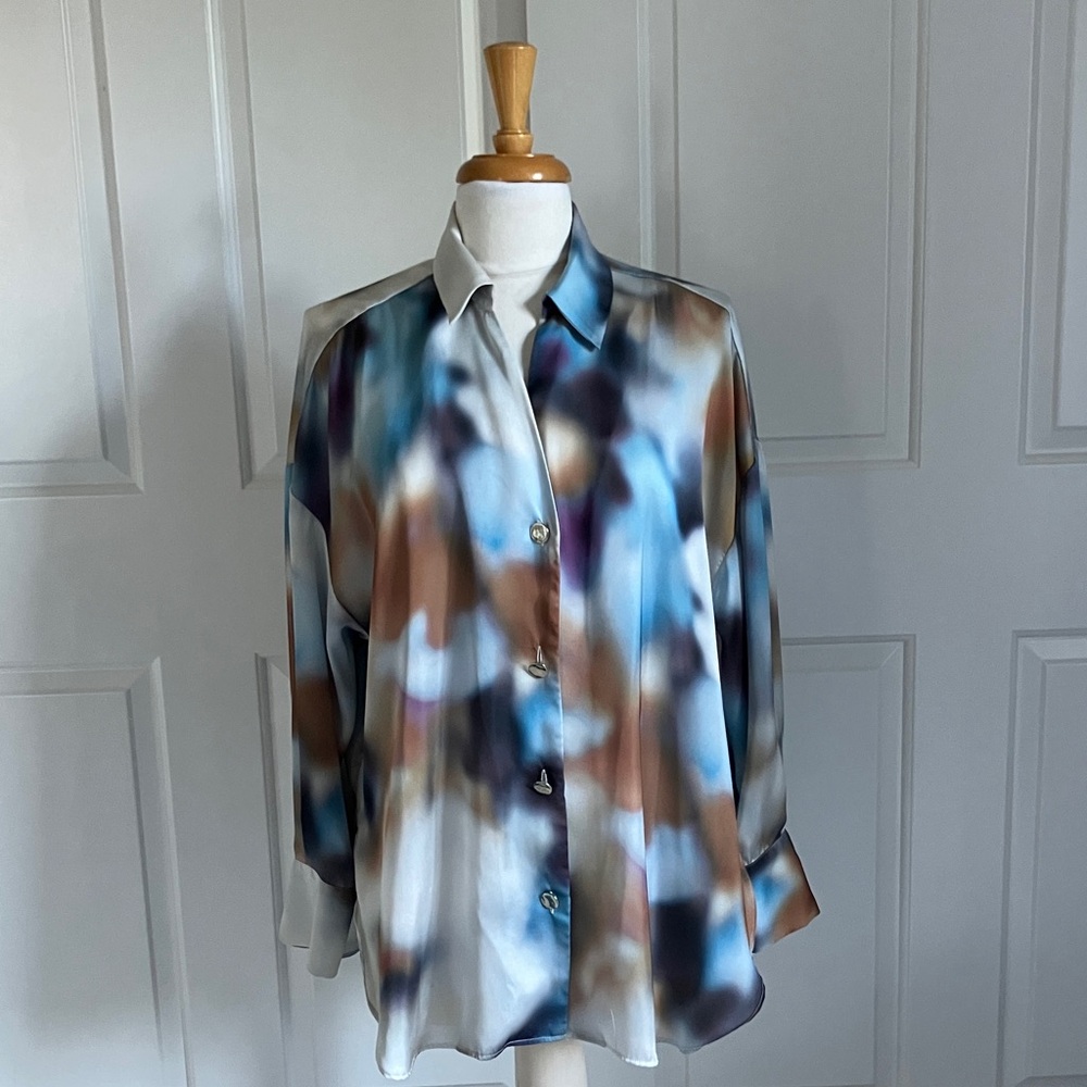 Zara Elegant Blue and Cream Blouse